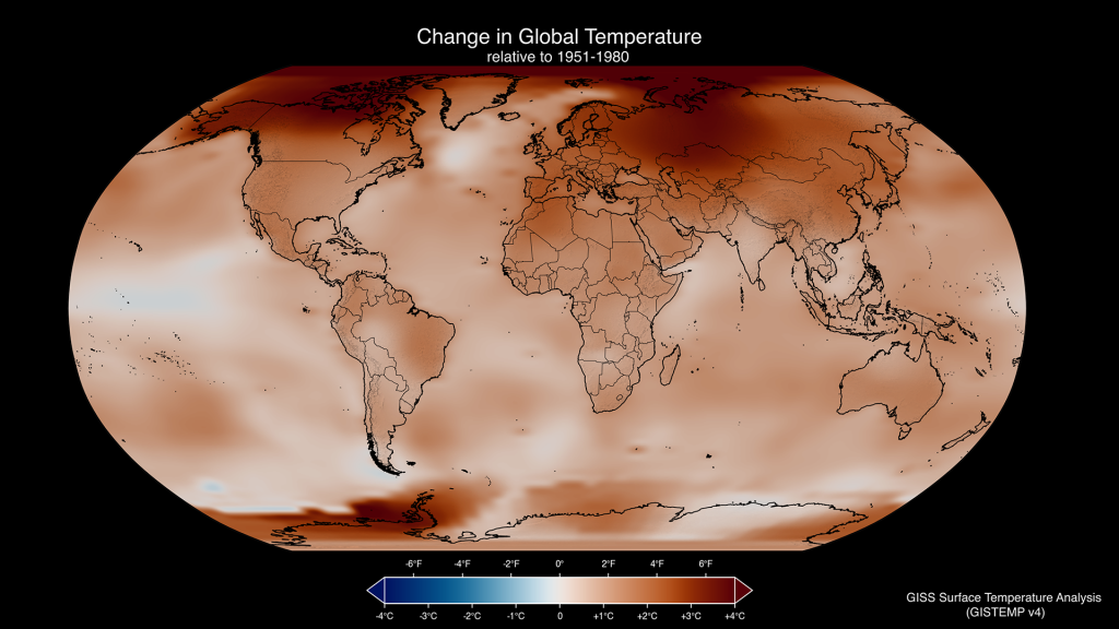 Illustration: NASA - Veränderung der globalen Temperatur im Jahr 2025